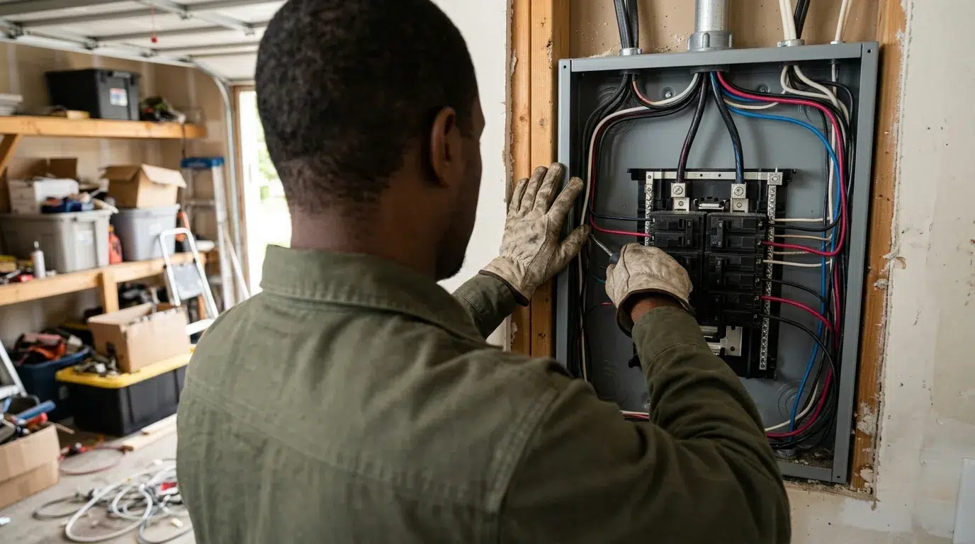 New electrical panel with an orderly breaker row in an Erie home
