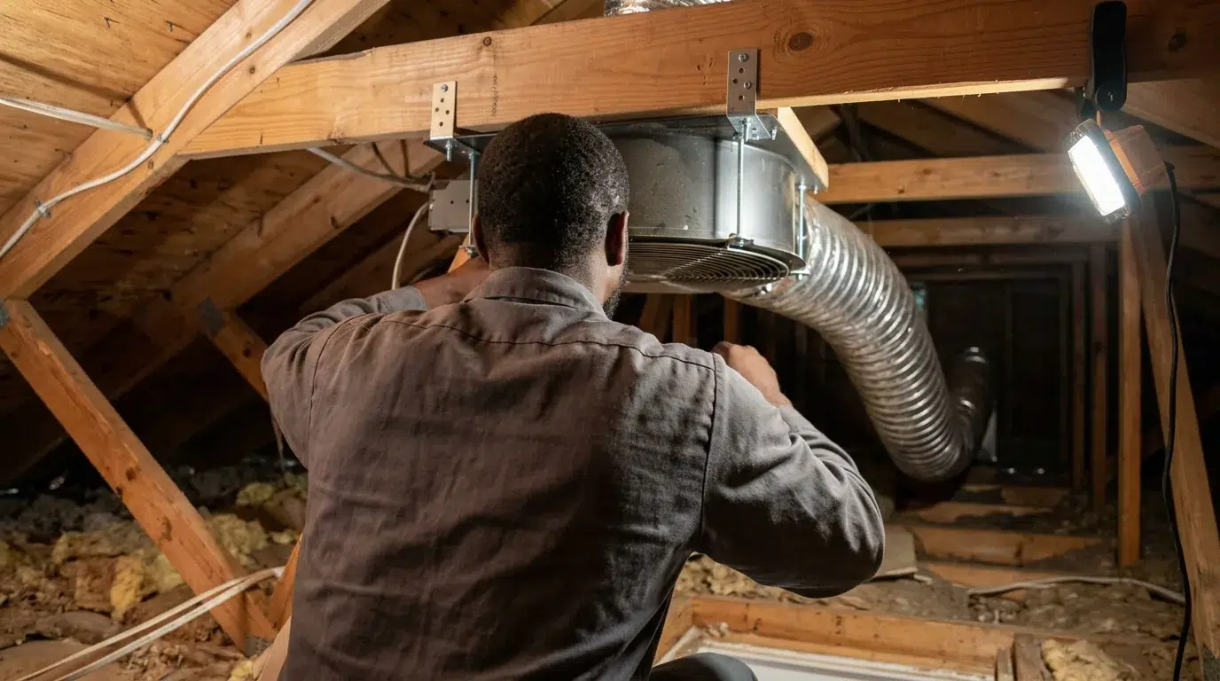 Electrician wiring a wall control for a whole house fan