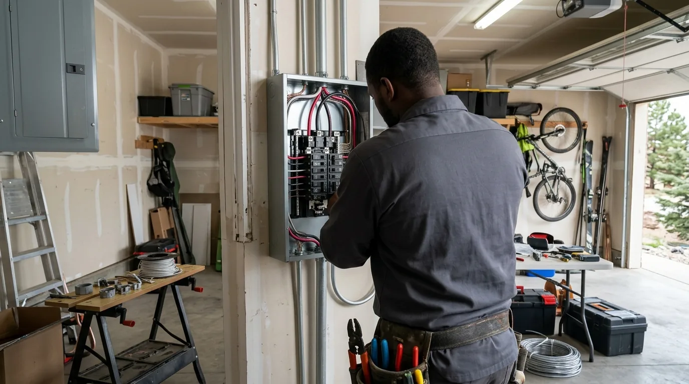 Electrician wiring an automatic transfer switch inside a residential panel