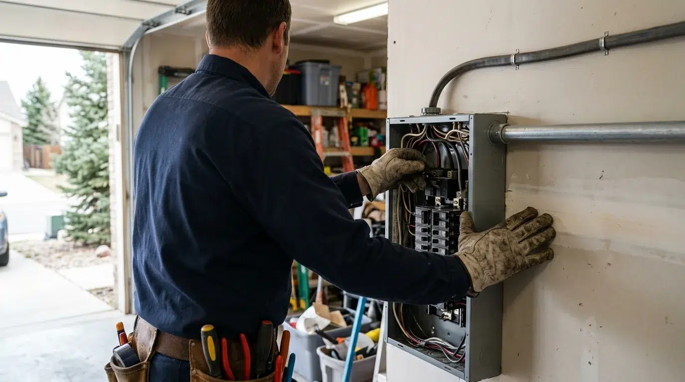 Dedicated 240-volt charger circuit and breaker at a Johnstown residential panel.