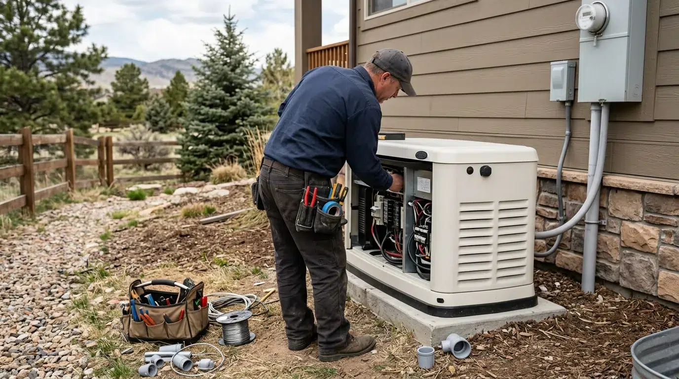 Electrician wiring an automatic transfer switch inside a residential panel in Longmont